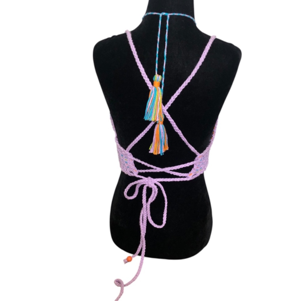 Elegant Handmade Crochet Crop Top – Bohemian Festival Bralette w/Tassels - Picture 6 of 17